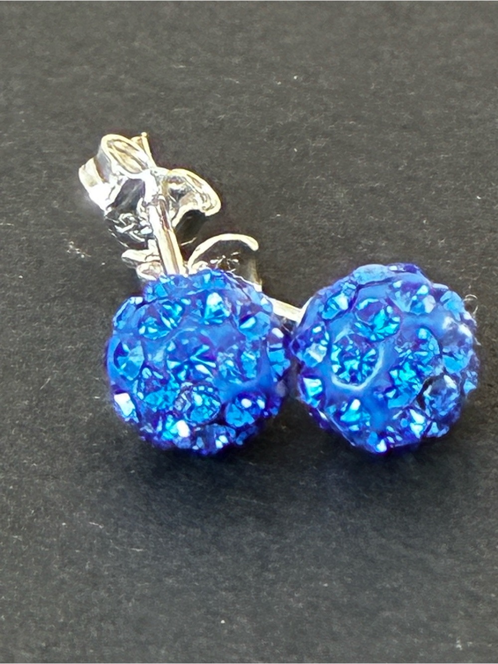 Sterling Silver Dark Blue Crystal Ball Stud Earrings